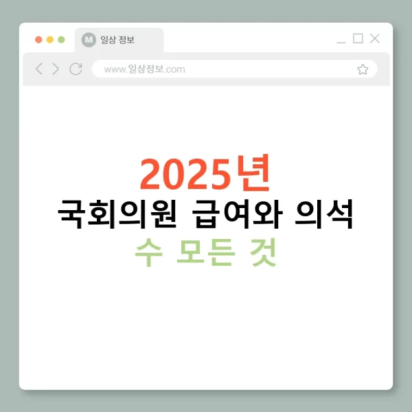 2025년 국회의원 급여와 의석 수 모든 것