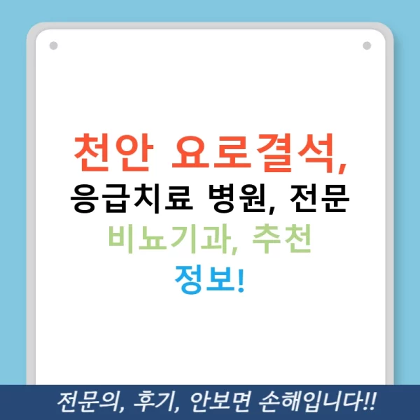 천안 요로결석, 응급치료 병원, 전문 비뇨기과, 추천 정보!